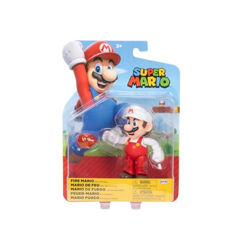 Nintendo - Super Mario Bros – Figur mit Gelenken, 10 cm – FeuerMario mit Feuerball von Nintendo