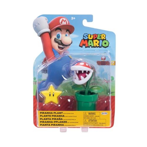 Nintendo - Super Mario Bros – Figur mit Gelenken, 10 cm – Figuren Pflanze Piranha + Superstern von Nintendo