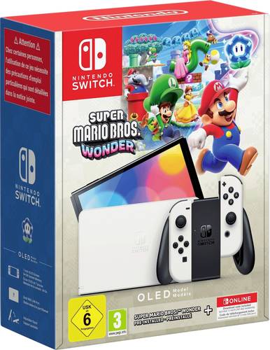 Nintendo Switch OLED Konsole 64GB Grau, Weiß inkl. Super Mario Bros. Wonder, inkl. 12 Monate Switch von Nintendo