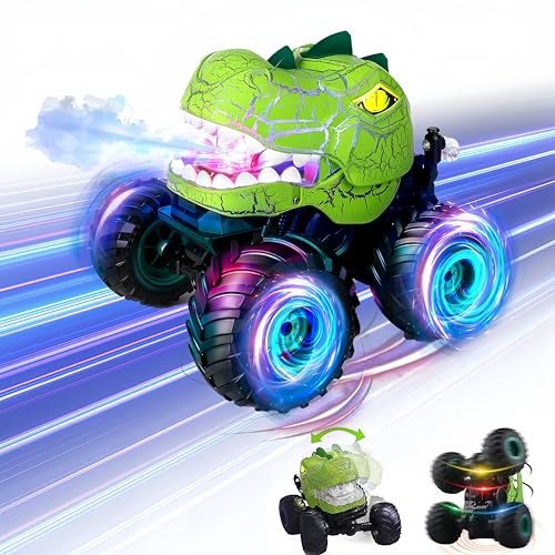 Ferngesteuertes Auto Dinosaurier Monstertruck Spielzeug ab 3 4 5 6 7 8+ Jahre, 360° Drehung Dinosaurier Ferngesteuertes Auto mit Sprühnebel, Musik, LED-Leuchten, 2,4GHz RC Auto Weihnachten Geschenk von Nircho