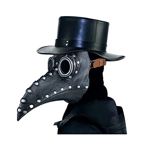 Nircho Pest Doktor Maske Halloween Scary Lange Nase Vogel Schnabel Pestmaske Plague Doctor Mask Steampunk Schnabelmaske Schwarz Niet Requisiten für Halloween Party Arzt Kopfmaske Masquerade Cosplay von Nircho