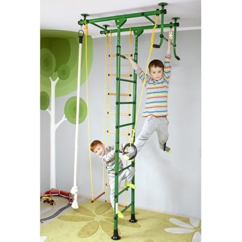 NiroSport Sprossenwand Kinderzimmer M1 Grün, Raumhöhe 220-270 cm aufbau ohne Bohren Kletterwand Turnwand Klettergerüst Kinder Indoor von Niro Sportgeräte