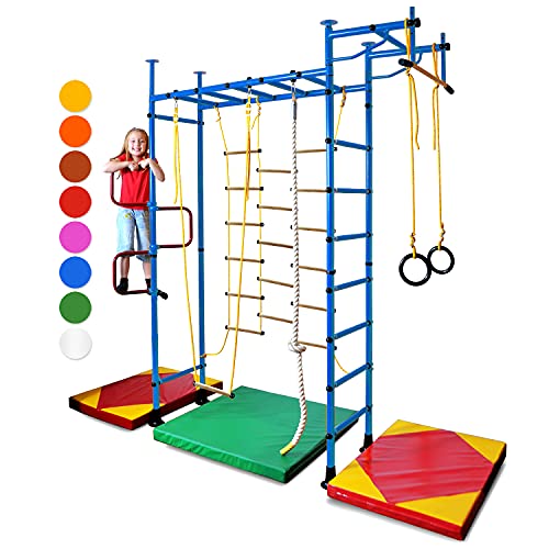 NiroSport Sprossenwand für Kinderzimmer M3 Blau Klettergerüst Indoor für Kinder Kletterwand Turnwand für max. Belastung bis 130 kg von Niro Sportgeräte