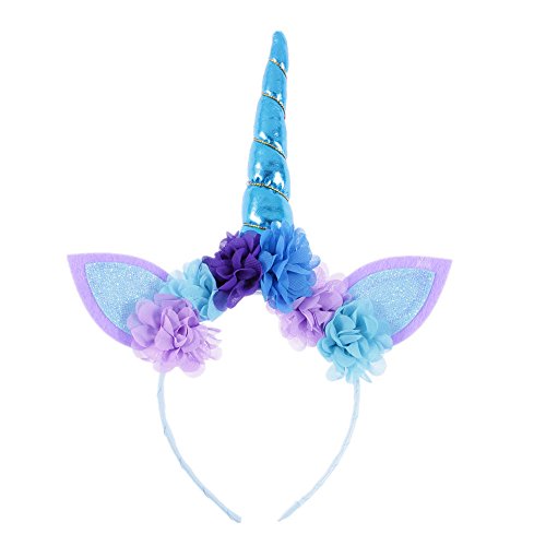 Nishine Einhorn Horn Stirnband für Baby Mädchen Einhorn Geburtstag Party Favor Hollween Cosplay Tiara Frauen Einhorn Haarband (Blau) von Nishine