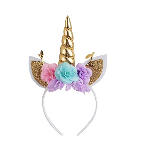 Nishine Einhorn-Stirnband, Blume, Katzenohren, Einhorn-Haarband, perfekt für Partyzubehör, Fantasiegeschenk (Gold) von Nishine