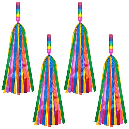 Niuhong 4 Pcs Regenbogen Bänder Spielzeug Hand Gehalten Rainbow Ribbon Tanz Ringe Streamer Kinder Baton Stange Luftschlangen Bunt Regenbogenband Party-Aktivitäten Kindergarten Spielen Handle Griff von Niuhong