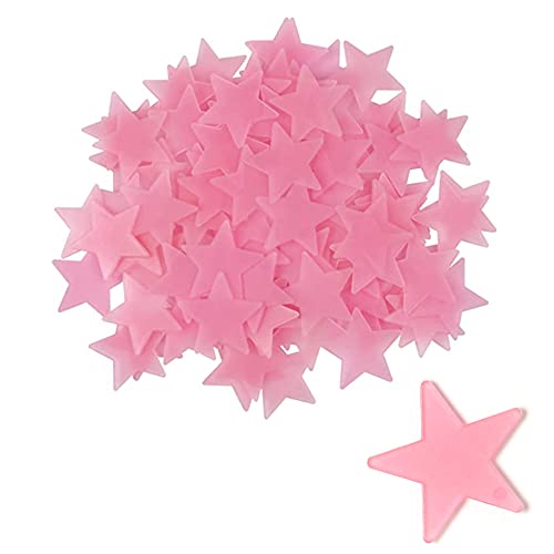 Niuhong Fluoreszierende Wandtattoos 100 Pcs Leuchtende Sterne Leuchten Dunkeln 3D Sternaufkleber Dekoration Stern Wandtattoo Zimmer Schlafzimmer Decke Abziehbilder Schalter Aufkleber Sticker (Rosa) von Niuhong