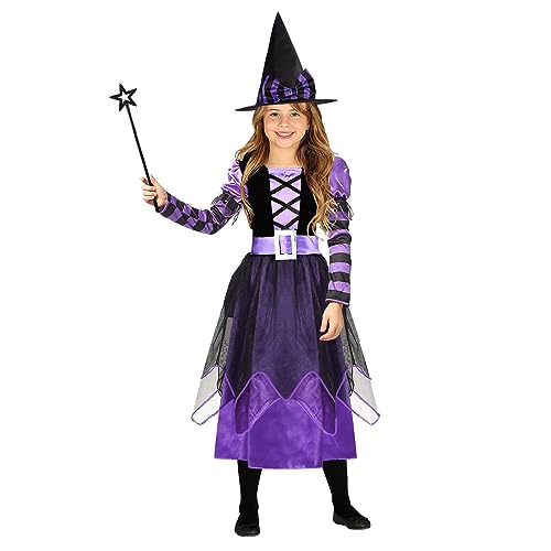 Mädchen Hexenkostüm, Hexenkostüm für Mädchen, Kinder Halloween Kostüm Mädchen Hexe, hexenhut kinder, Halloween-Hexenkleid, violett hexen kostüm, Halloween Karneval Party Kleid mit Hut für Kinder (XL) von Niumowang