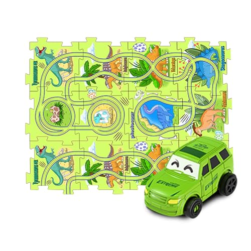 Nixiara Puzzle-Strecken mit Fahrzeugen,Puzzle-Rennstrecke - Lernspiele Autospielzeug,Bauspielzeug, Lernspielzeug, Dinosaurier-Puzzlebahn, Puzzlebrett, Auto-Spielset für Kinder ab 3 Jahren von Nixiara