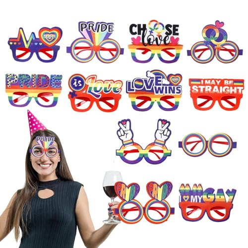 Nixiara Regenbogen-Papierbrille, Gay Pride Love Brille, 12 x tragbare Kostüm-Brillen für Damen und Herren, Dekoration, Requisiten, Fotoautomaten-Zubehör von Nixiara