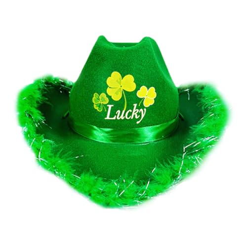 Nixiara San Patricio Day Cowboy Hat, San Patricio's Day Cowgirl – Schichten des irischen Festivals | – St. Patrick's Day Cowboy Hat, Shamrock für Halloween-Accessoires für Mädchen für M von Nixiara