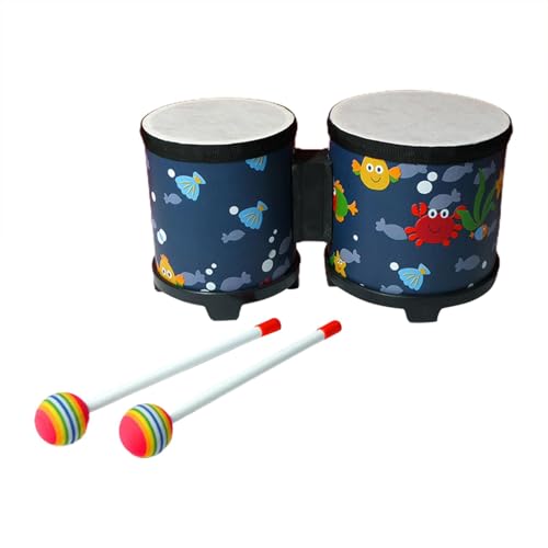 Bongo Drum für Kinder, niedliches Musikspielzeug, Handtrommel, Schlagzeug für Kinder, handgefertigte Musikinstrumente aus Holz, mit 2 bunten Drumsticks, perfekt als Geschenk von Nixieen