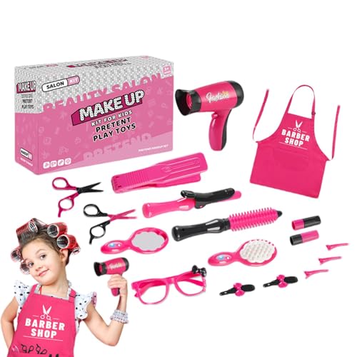 Friseursalon-Spielzeug für Mädchen – Friseur-Spielset, Rollenspiel-Make-up | Styling-Spielzeug-Set für Mädchen mit realistischem Fön, Haarglätter, Friseurschürze für Baby, Schwester, lustiges Geburtst von Nixieen