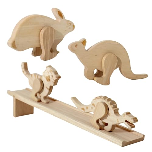 Nixieen Holzrampe Tierspielzeug Set - 5 Rampen-Tierspielzeuge aus Holz, Trägheitslaufspielzeug zur Förderung von Beobachtung und Konzentration | Lernspielzeug für Kinder ab DREI Jahren von Nixieen