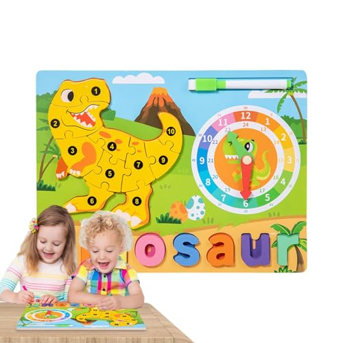 Holztierpuzzle, Holzpuzzle mit Tieren für Kinder | Niedliches Puzzle für Kinder Giraffe Elefant, Matching Spiel und Buchstaben 'Lernuhr, Lernaktivitäten zum Lernen von Nixieen