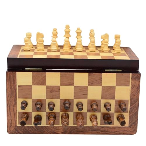 Klappbares Schachbrett aus Holz-n Langlebiges handgefertigtes Massivholz- Klappbares magnetisches Schach aus Holz -Schachbrett | Magnetische Schachfiguren für Desktop-Unterhaltung von Nixieen