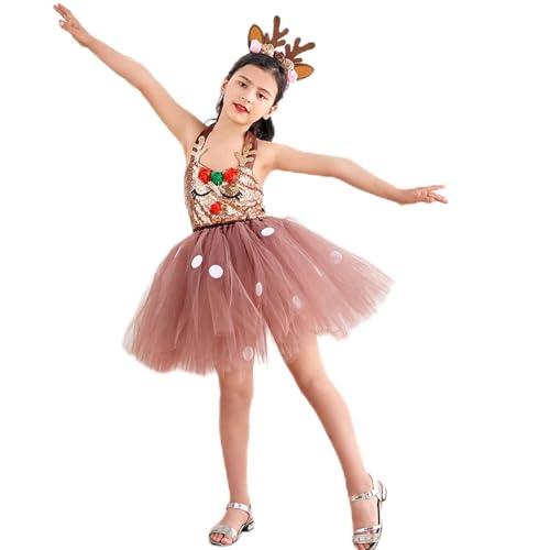 Nixieen Elchkostümkleid - Weihnachts-Ballett-Outfit, braunes Tutu,Weihnachts-Ballett-Outfit mit Rentier-Geweih-Stirnbändern, Feiertags-Rollenspiel-Maskerade-Party von Nixieen