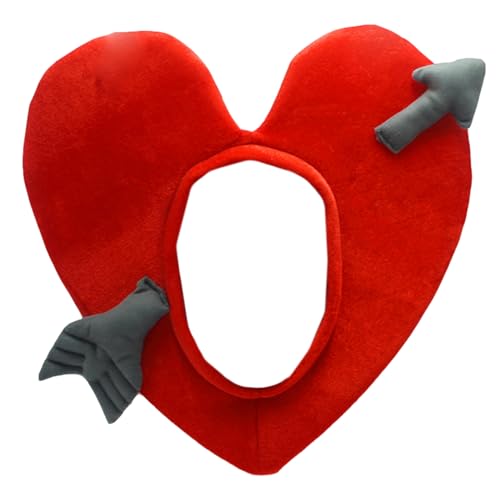 Nixieen Herz-Kopfbedeckung, Herz-Kopfbedeckung - Plüsch-Kopfbedeckung in Herzform,Herzförmiger Hut, ausgefallenes Outfit-Zubehör, roter Plüsch-Liebesherzhut für Erwachsene und Kinder von Nixieen