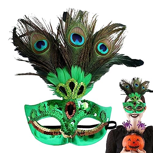 Nixieen Partymaske für Frauen - Damen Deluxe Halbmaske mit Federn und Pailletten | Maske im venezianischen Stil für Halloween, Party, Abend, Abschlussball, Kostümzubehör von Nixieen