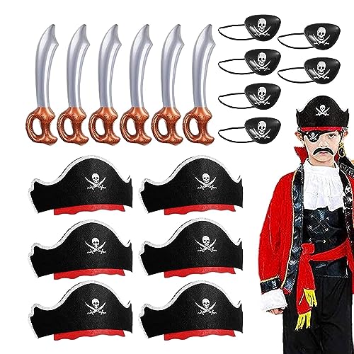 Nixieen Piratenhut-Set, Piraten-Kostüm, Piraten-Kostüm, Piratenaugen-Patches, Schwerterhüte für Halloween, Cosplay von Nixieen