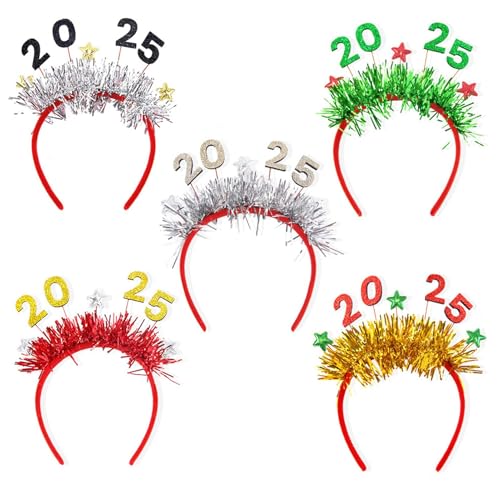 Nixieen Weihnachts-Haar-Stirnband,Weihnachts-Haar-Stirnband,5X 2025 Stirnband-Weihnachtsgeschenke - Cosplay-Requisiten, Kostüm-Kopfbedeckungen, weihnachtlicher Haarschmuck für Weihnachtsfeiern von Nixieen