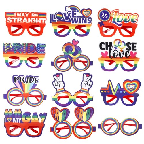 Regenbogenpapiergläser, Regenbogenfotokabine Gläser - Pride Day Brille,12x tragbares Kostüm Brillen für die Kommen von Paraden liefert Dekorationszubehör von Nixieen