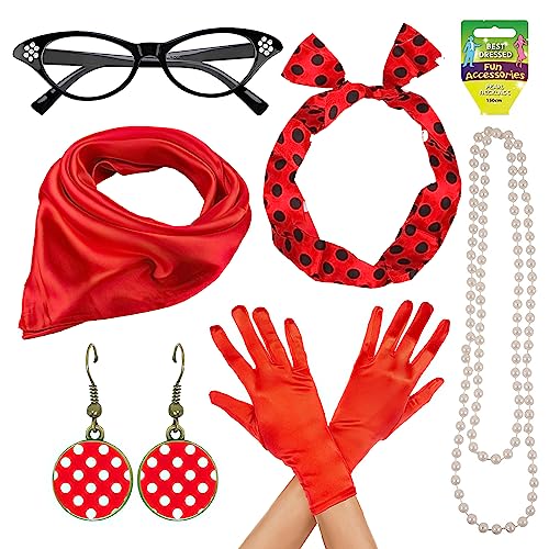 Nizirioo Rockabilly Accessoires 50er Zubehör Set 1950s Rockabilly Accessoires Damen Rockabilly Accessoires 50er Jahre Kostüm Zubehör Set 50er Jahre für Motoparty Retro Teily Party von Nizirioo