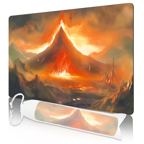 Nkddert MTG Spielmatte, Spielmatten für TCG, 61 x 35,6 cm, MTG-Spielmatte mit kostenloser Aufbewahrungstasche für Kartenspiele, wasserdichte und rutschfeste Gaming-Spielmatte (Volcano MTG Playmat) von Nkddert