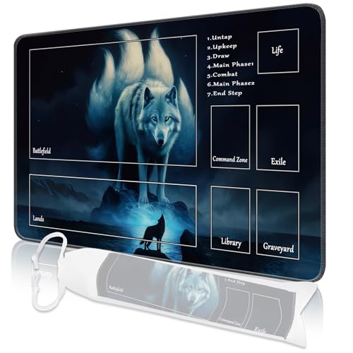 MTG Spielmatte, 24" x 14" MTG TCG Spielmatte mit genähten Kanten HD Druck Spielmatte für Kartenspiele Anti-Rutsch Gaming Spielmatte mit Aufbewahrungstasche Wolf Kampfspielmatte von Nkddert