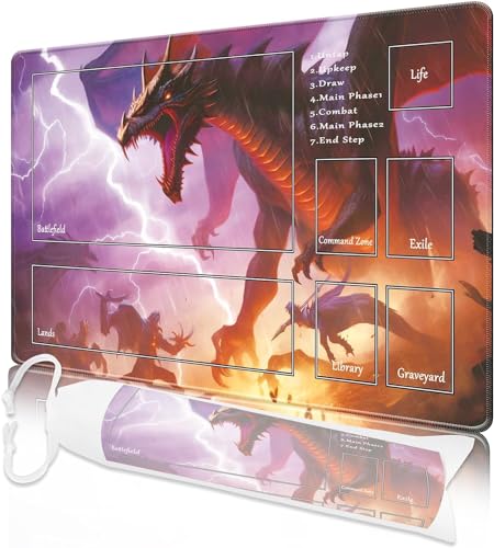 MTG Spielmatte, 24" x 14" MTG TCG Spielmatte mit genähten Kanten HD Druck Spielmatte für Kartenspiele Anti-Rutsch Gaming Spielmatte mit Aufbewahrungstasche Dragon Kampfspielmatte von Nkddert