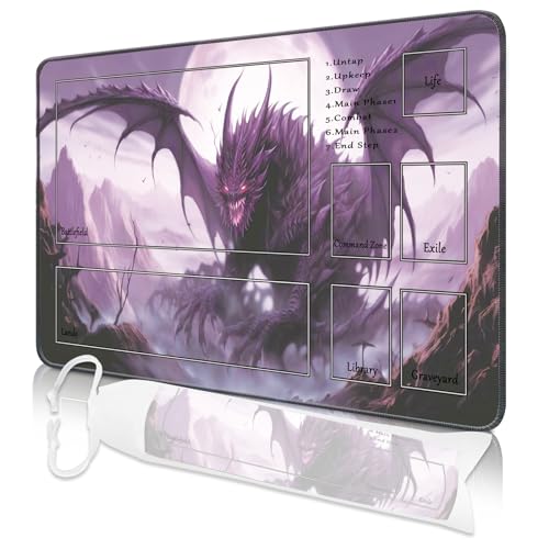 MTG Spielmatte, 24" x 14" MTG TCG Spielmatte mit genähten Kanten HD Druck Spielmatte für Kartenspiele Anti-Rutsch Gaming Spielmatte mit Aufbewahrungstasche Dinosaurier Kampfspielmatte von Nkddert