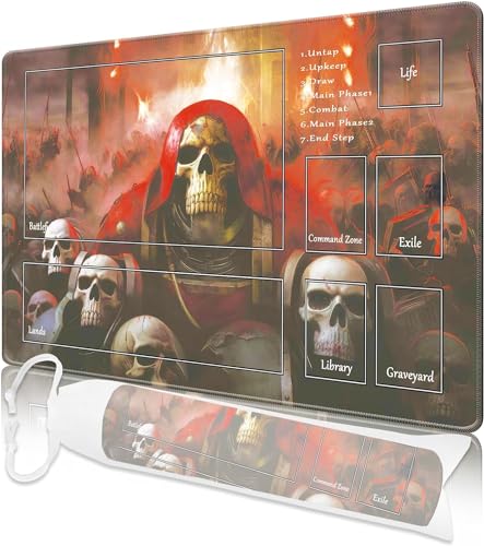 MTG Spielmatte, 24" x 14" MTG TCG Spielmatte mit genähten Kanten HD Druck Spielmatte für Kartenspiele Anti-Rutsch Gaming Spielmatte mit Aufbewahrungstasche Skelett Kampfspielmatte von Nkddert