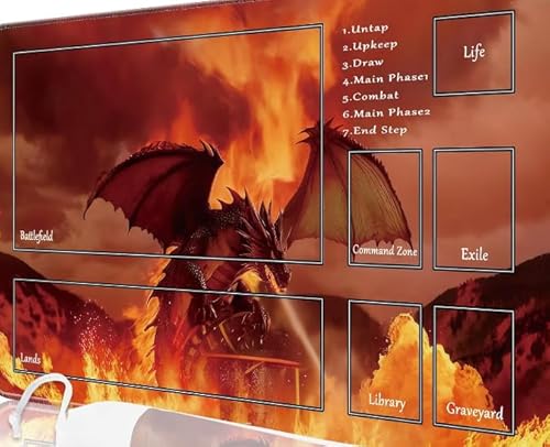 Nkddert MTG Playmat, 24x14in TCG Card Playmat Stitched with Magic Zone MTG Commander Playmat Thicker Board Game Dragon Designs Play Mat with Storage Bag von Nkddert