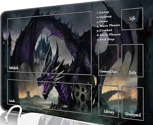 Nkddert MTG Playmat, 24x14in TCG Card Playmat Stitched with Magic Zone MTG Commander Playmat Thicker Board Game Dragon Designs Play Mat with Storage Bag von Nkddert