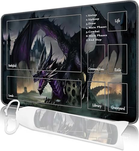 Nkddert MTG Spielmatte, 61.0x35.6 cm TCG Karte Spielmatte genäht mit Magic Zone MTG Commander Spielmatte Dickeres Brettspiel Drachen Designs Spielmatte mit Aufbewahrungsbeutel von Nkddert