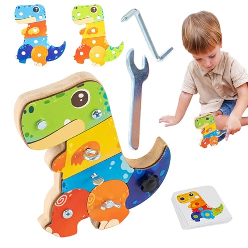 Nkmujil Kinder-Sensorbrett, Dinosaurier-Sensorbrett, Dinosaurier-Sensorbrett aus Holz, niedliches Mehrzweck-Schraubspielzeug, buntes Lernspielzeug für die Auge-Hand-Koordination, Sensorbrettteile Cas von Nkmujil