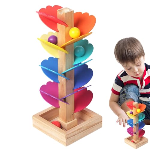 Music Tree Run Toy, Wooden Marble Ball Run Track Game, Compact 15 Color Preschool Stem Activity for Toddler and Kids, 8.46x3.35x3.35 Inches, Multicolor von Nkmujil