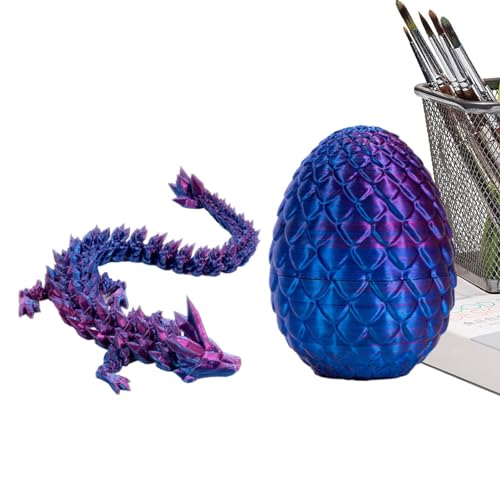 Nkmujil 3D-gedrucktes Drachenei, Drachen-Fidget-Spielzeug, Kristalldrachen-Zappelspielzeug, einzigartiges Drachenspielzeug, voller beweglicher Drachen-Kristalldrache im Ei für Erwachsene Heimarbeit von Nkmujil