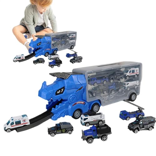 Nkmujil Dinosaur Car Carrier Truck, 6pcs Car Transporter with Interactive Deform Catapulting Feature, Mega Hauler Toy for Kids, Fun Alloy Motor Vehicle Playset for Boys & Girls von Nkmujil