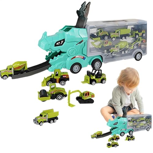 Nkmujil Dinosaur Car Carrier Truck, 6pcs Car Transporter with Interactive Deform Catapulting Feature, Mega Hauler Toy for Kids, Fun Alloy Motor Vehicle Playset for Boys & Girls von Nkmujil