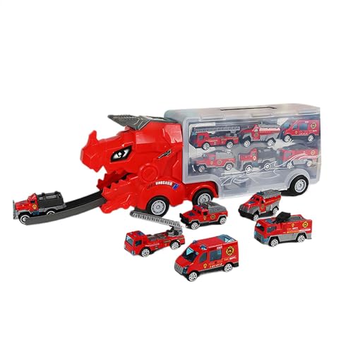 Nkmujil Dinosaur Car Carrier Truck, 6pcs Car Transporter with Interactive Deform Catapulting Feature, Mega Hauler Toy for Kids, Fun Alloy Motor Vehicle Playset for Boys & Girls von Nkmujil