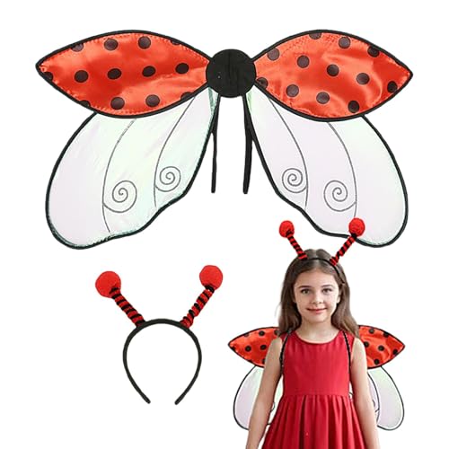 Nkmujil Ladybug Wings Costume, Girls Halloween Ladybug Costume, Bee Wings and Headband Set, Ladybug Cosplay Accessories, Masquerade Ladybug Wings, Kids Ladybug Costume Set for Kids Adults von Nkmujil