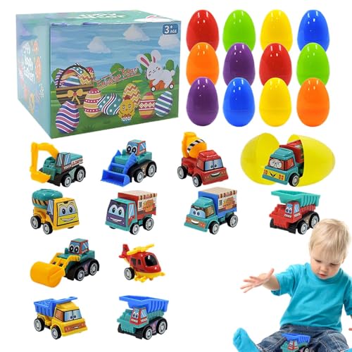 Nkmujil Prefilled Easter Eggs, Easter Classroom Prize Supplies, Toddler Pull Back Construction Vehicle, Cartoon Car Toy for Kids Aged 3-8 Years, ABS, 15x15x11cm von Nkmujil