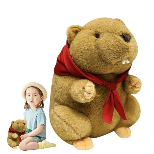 Nkmujil Woodchuck Plush Toy, Cuddly Animal Doll with Scarf, Soft Pp Cotton Sensory Snuggle Toy, Nursery Pillow Home Decoration Birthday Gift for Kids, 9.84x8.66 inches von Nkmujil