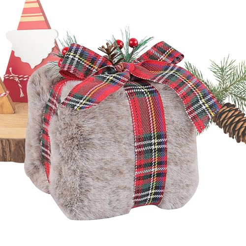 Present Box Decorations, Christmas Tree Present Box Decorations, Christmas Box Decorations, Christmas Plush Present 5.91x5.91x5.91 Inches for Home Living Room Holiday Season Display (White, Brown) von Nkmujil