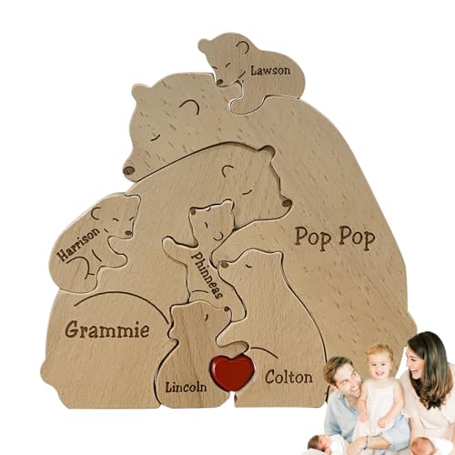 Tierpuzzle, Familienspielpuzzle, Holztierpuzzleset, Bärenpuzzle-Tischdekoration, pädagogisches Tierpuzzle für Kinder, Holztierblockpuzzle für Familienzusammenhalt von Nkmujil