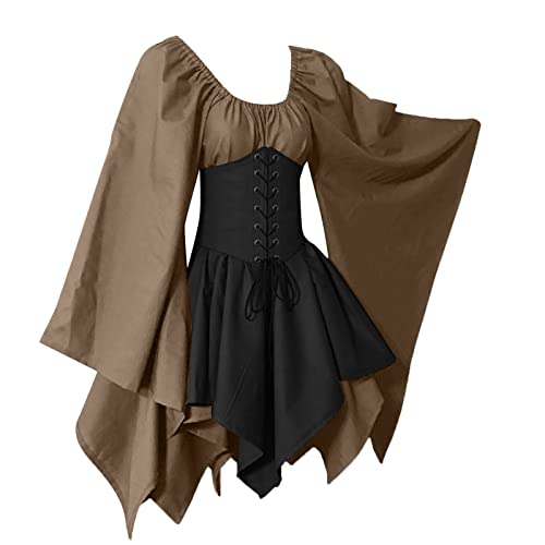 Nlaayong Damen Gothic Kleid Mittelalterliches Kostüm Mittelalter Kleid mit Trompetenärmel Retro Kostüm Gothic Renaissance Viktorianisches Prinzessin Kleidung Schnürkleid Nlaayong Damen Gothic Kleid Mittelalterliches Kostüm Mittelalter Kleid mit Trompetenärmel Retro Kostüm Gothic Renaissance Viktorianisches Prinzessin Kleidung Schnürkleid von Nlaayong