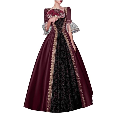 Nlaayong Damen Mittelalter Kleid Rokoko Trompetenärmel Schleife Knielang Kostüm Prinzessin Kleider Vintage Gothic Renaissance Viktorianisches Kleidung Mittelalter Elegant Retro Cosplay Kostüm von Nlaayong