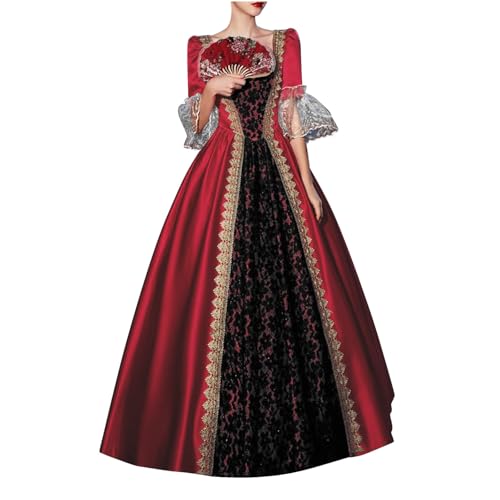 Nlaayong Damen Mittelalter Kleid Rokoko Trompetenärmel Schleife Knielang Kostüm Prinzessin Kleider Vintage Gothic Renaissance Viktorianisches Kleidung Mittelalter Elegant Retro Cosplay Kostüm von Nlaayong