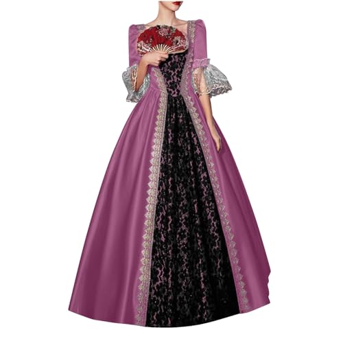 Nlaayong Damen Mittelalter Kleid Rokoko Trompetenärmel Schleife Knielang Kostüm Prinzessin Kleider Vintage Gothic Renaissance Viktorianisches Kleidung Mittelalter Elegant Retro Cosplay Kostüm von Nlaayong